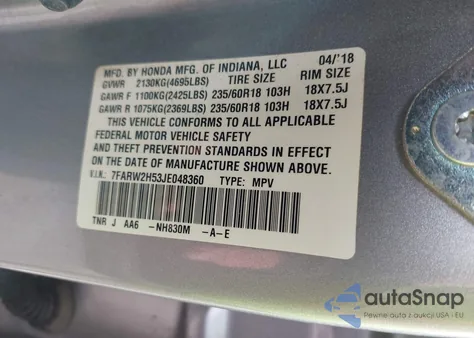 2018 Honda Cr-V Ex из США, поврежденный, VIN 7FARW2H53JE048360